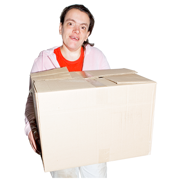 Person holding a parcel.