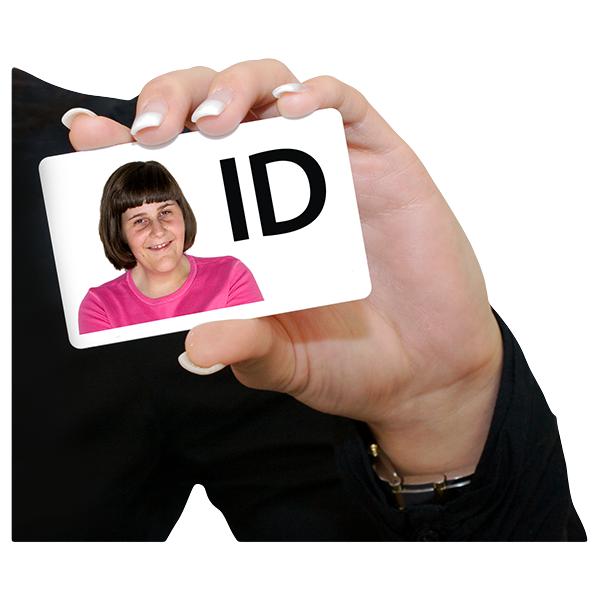 Person holding ID card.