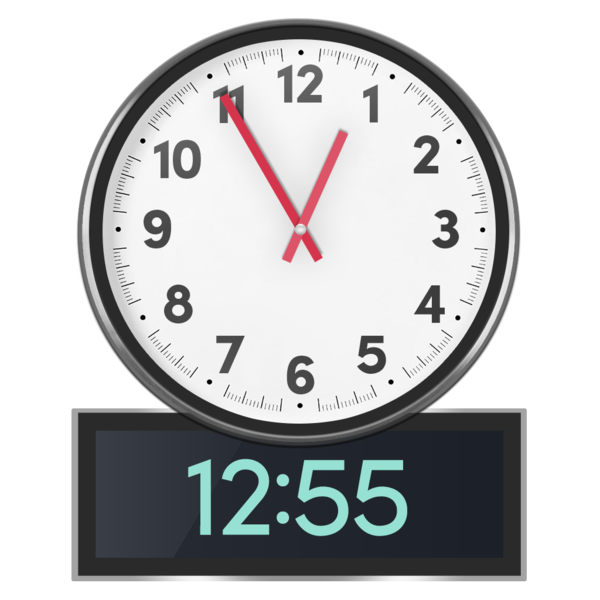 Clock showing 12:55