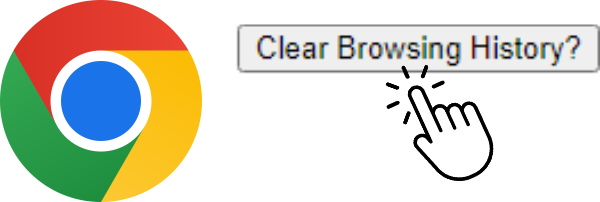 Google Chrome logo with a button that says clear browsing history?