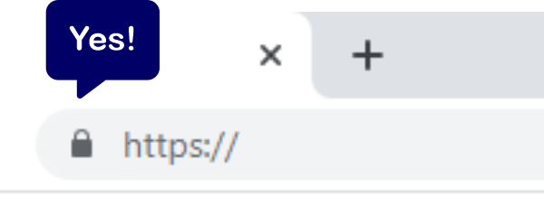 Web browser address bar with secure padlock symbol and speech bubble that says yes.