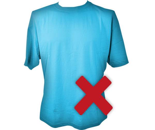 Blue T-shirt with a red cross.
