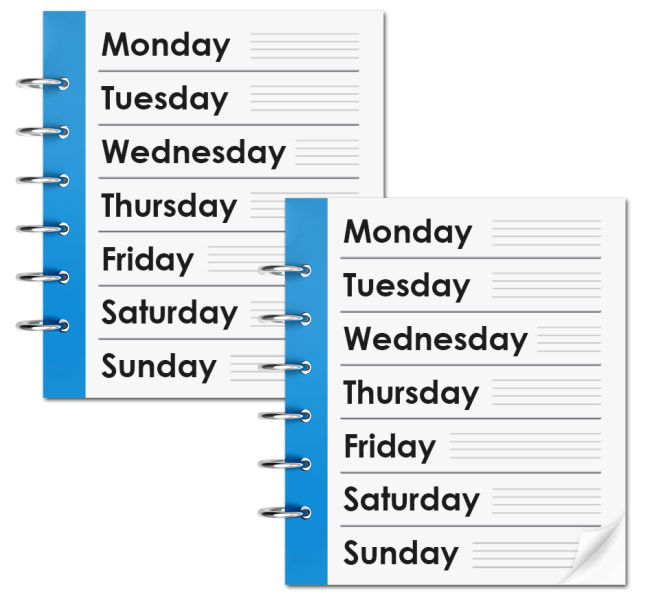 Calendar pages showing weeks